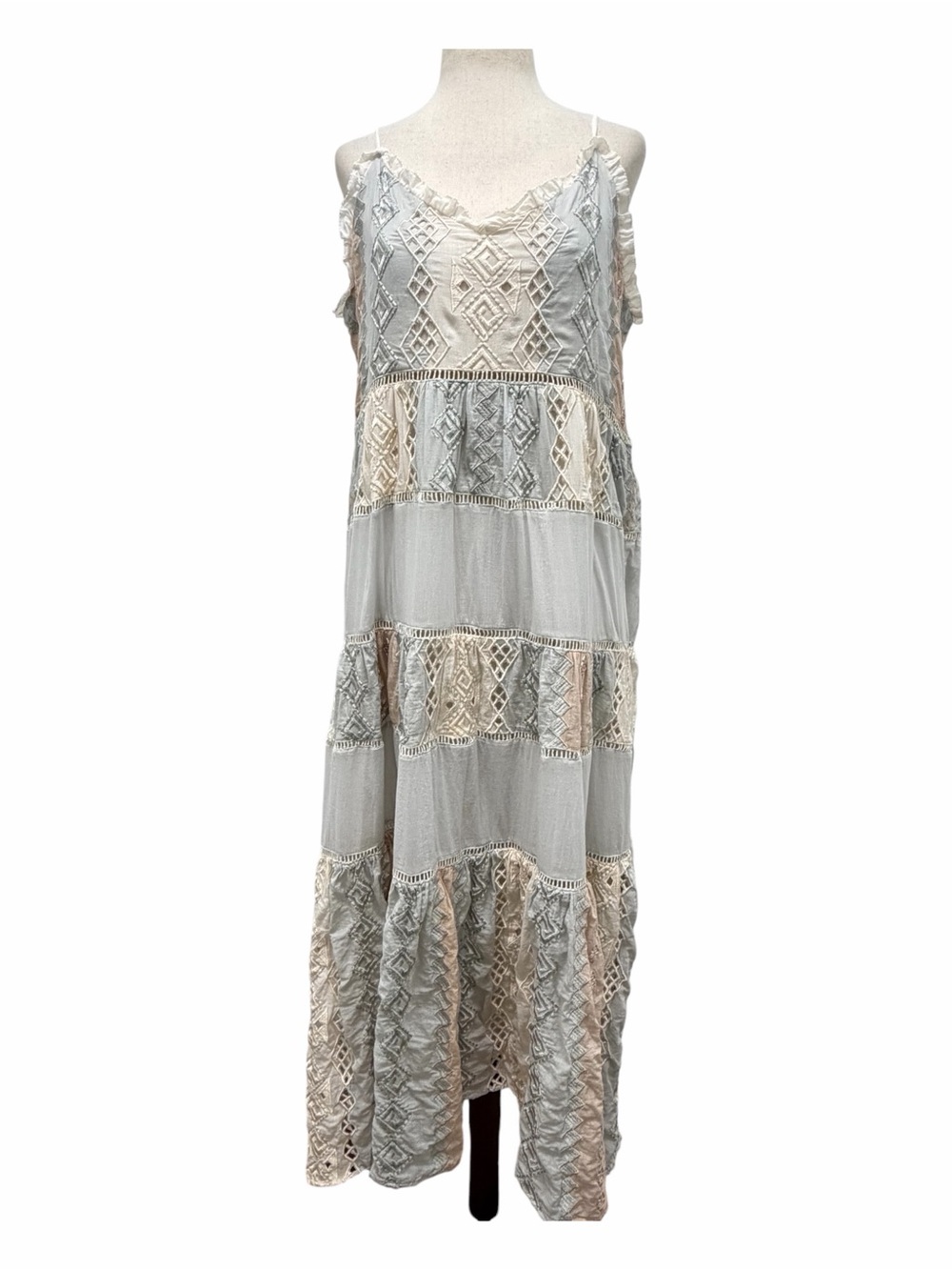 Love Sam Embroidered Cutout Blue Blush Tiered Maxi Dress Size Large